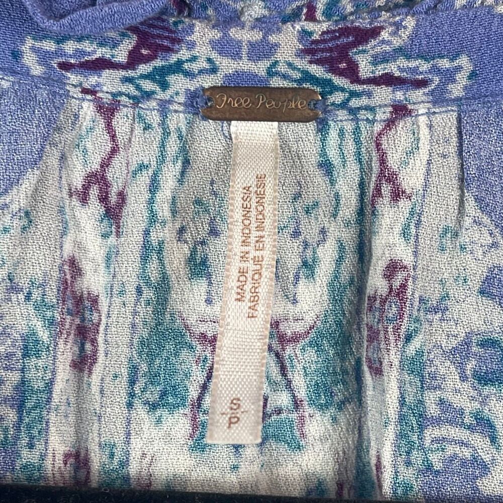 Free People Top Women Small Blue Boho Magic Mystery Bell Sleeve Tunic Peasant - Picture 6 of 11
